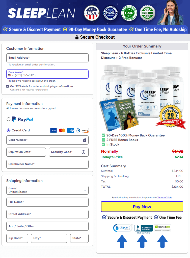 Sleep lean Checkout page